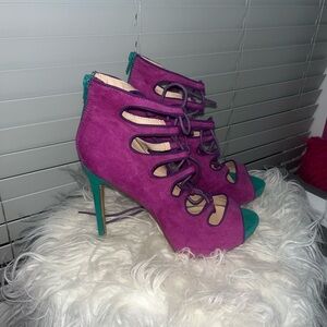 Purple and Teal Women's Lace-Up Heels